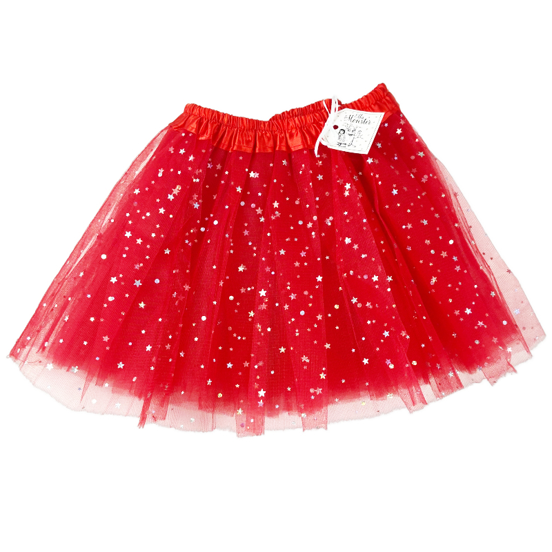 TULLE SKIRT WITH STARS - RED